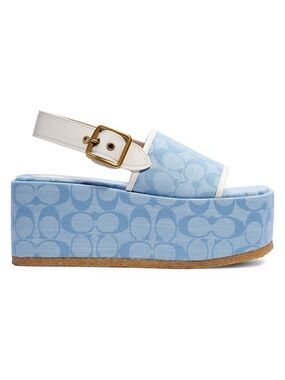 Coach Women's Signature Chambray Platform Slingback Sandals - Light Wash